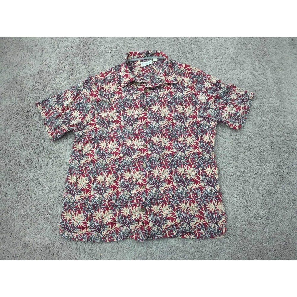 Caribbean Button Shirt Mens 2XT TALL Tropical Leaf Hawaiian Silk Blend